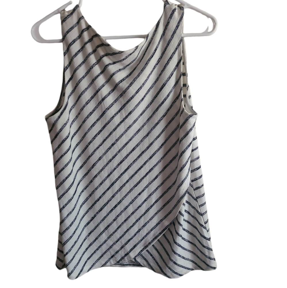 Banana Republic women's knit faux wrap striped sleeveless blouse medium